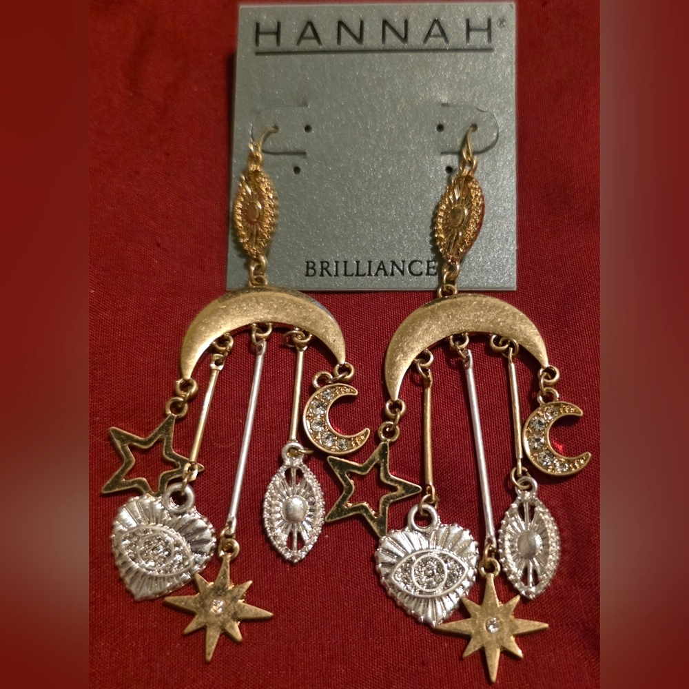 Two-Tone Celestial Charm Dangle Earrings